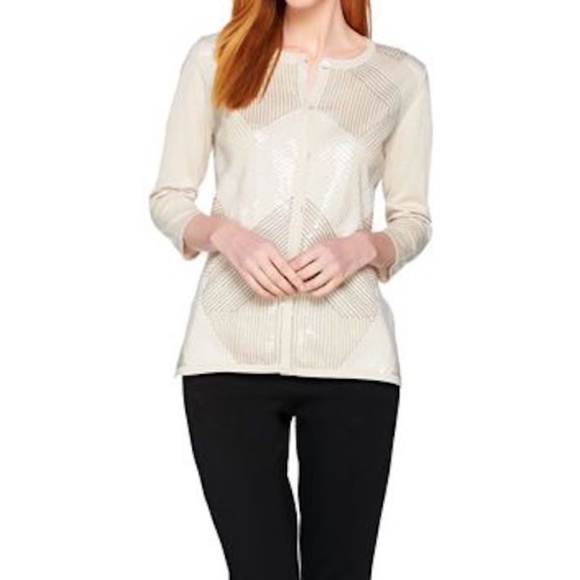 H by Halston Sweaters - H by Halston Art Deco Sequin Cardigan Sweater S